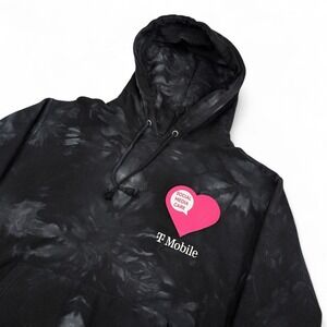T-Mobile Champion Reverse Weave Hoodie Mens Large Black‎ Tie Die Acid Wash